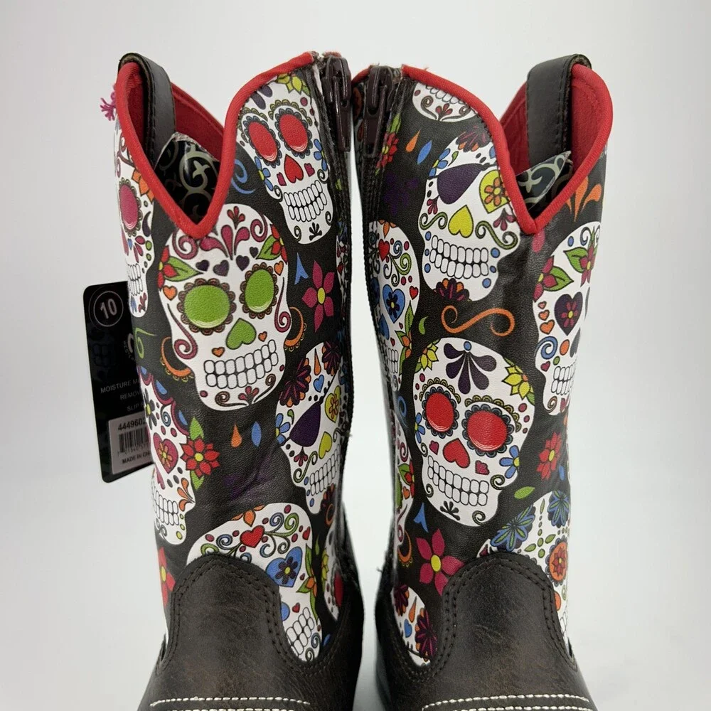 Blazin Roxx Boots Kids Size 10 Destiny Sugar Skull Western Zip Slip Resistant